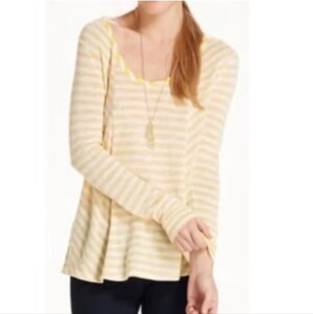 Anthropologie Saturday Sunday Stirpe Long Sleeve Top In White/Yellow Combo Small